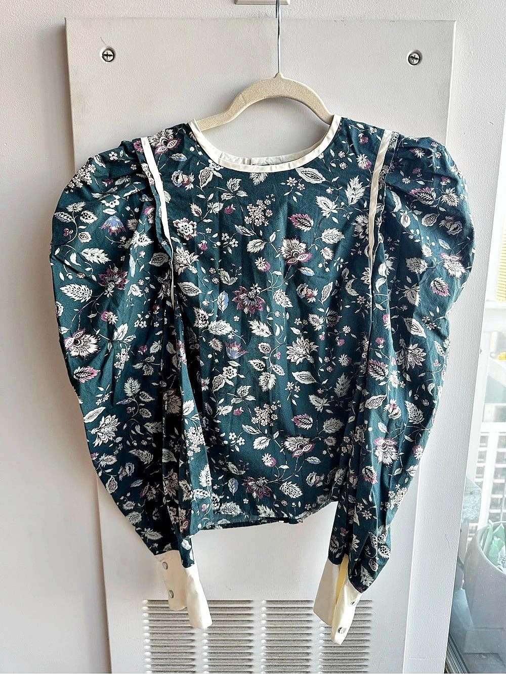Isabel Marant Celwood Dark Green Floral Puff Sleeve Blouse Size EU 40 US L - Picture 2 of 8